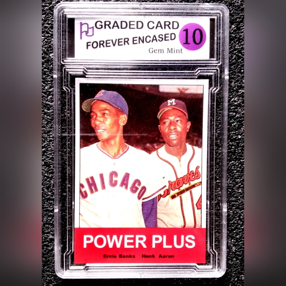 Hank Aaron, Ernie Banks Power Plus HOF Vintage Baseball Card Graded 10 Gem Mint